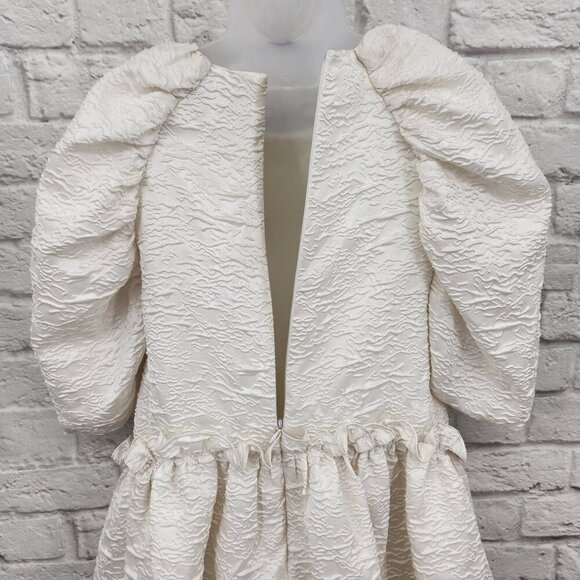 ASOS EDITION Curve Textured Mini Dress with Ruffle Detail in ivory US 4 - Picture 8 of 16